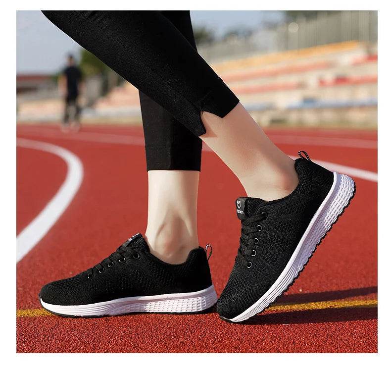 Women Breathable Casual Sneakers Lace Up Flat Walking Shoes - Pink, Black, White - BON's