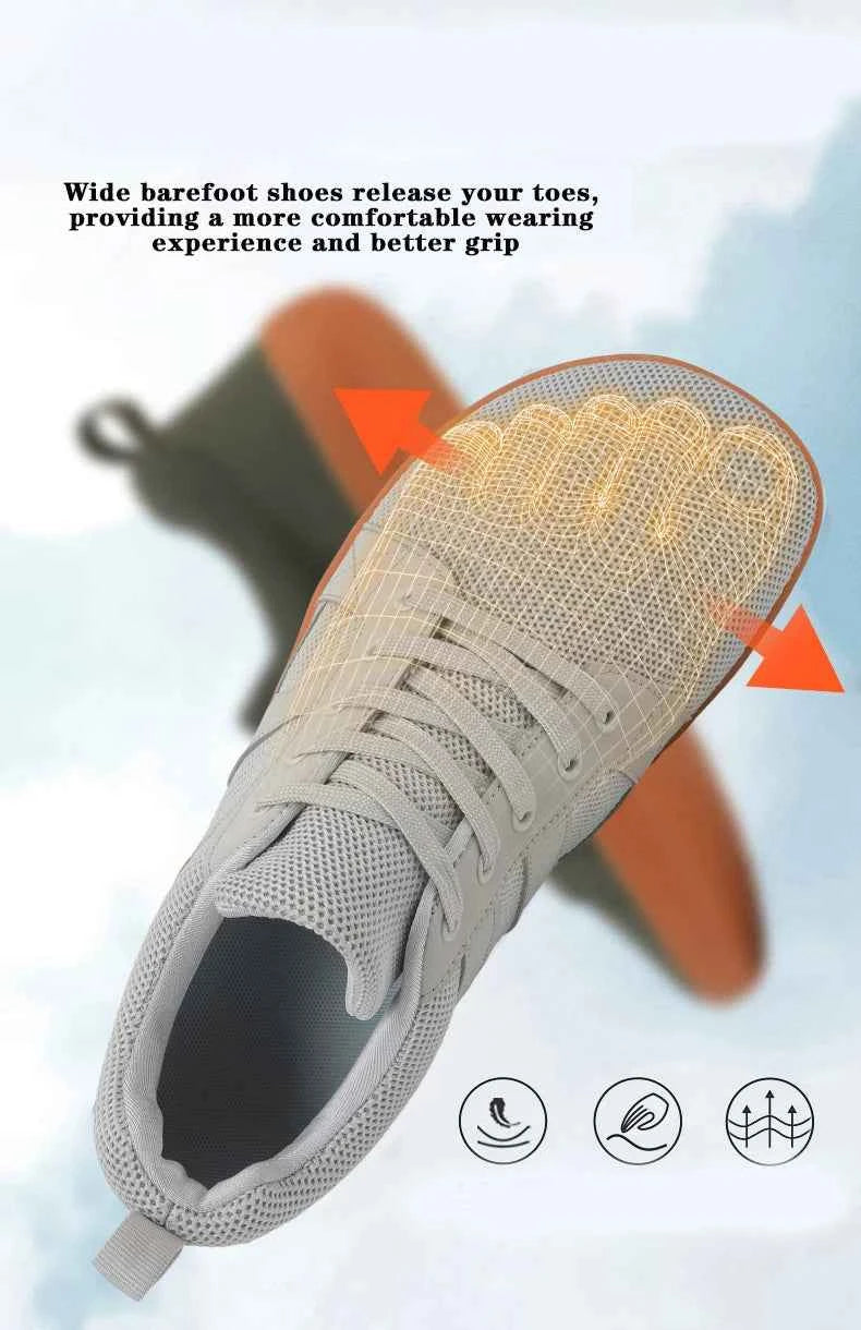 Wide-Toe Barefoot Sneakers – Breathable, Non-Slip Sports Shoes for Walking, Jogging & Everyday Style