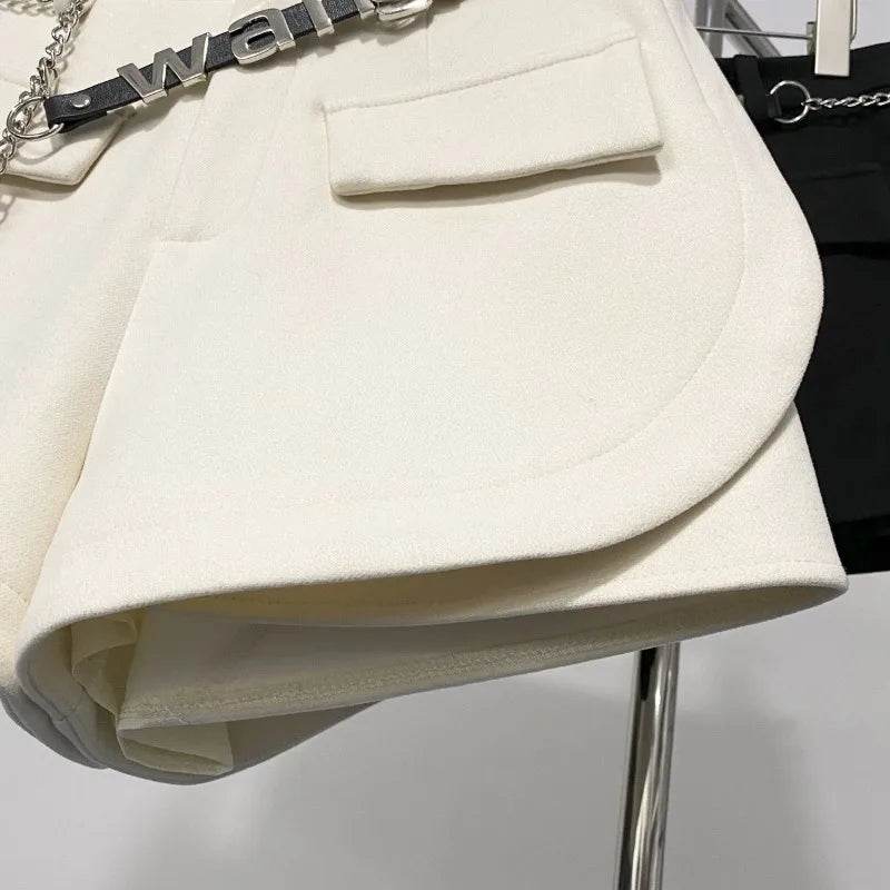 Pantalones Cortos De Mujer Patchwork Shorts for Women New Bottoms Letter Chain High Waist Slim Fit Korean Woolen Pants - BON's