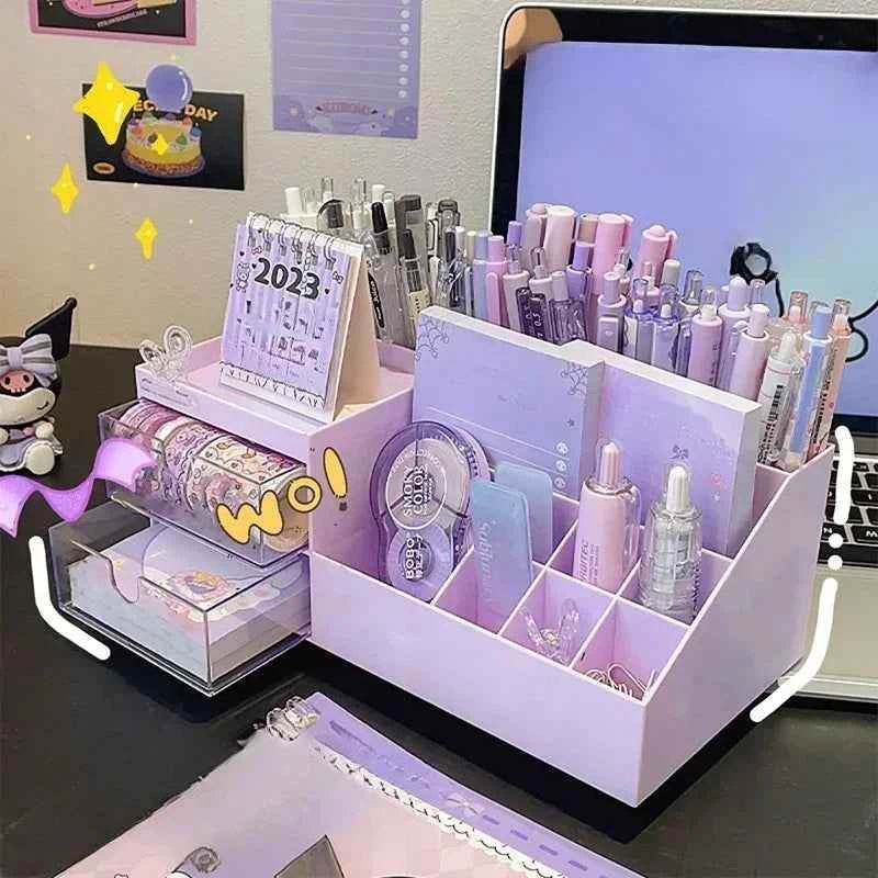 Cute Pen Holder Organizer for Desk - 9 Grid Drawer Stationery Storage for Girls - BON's