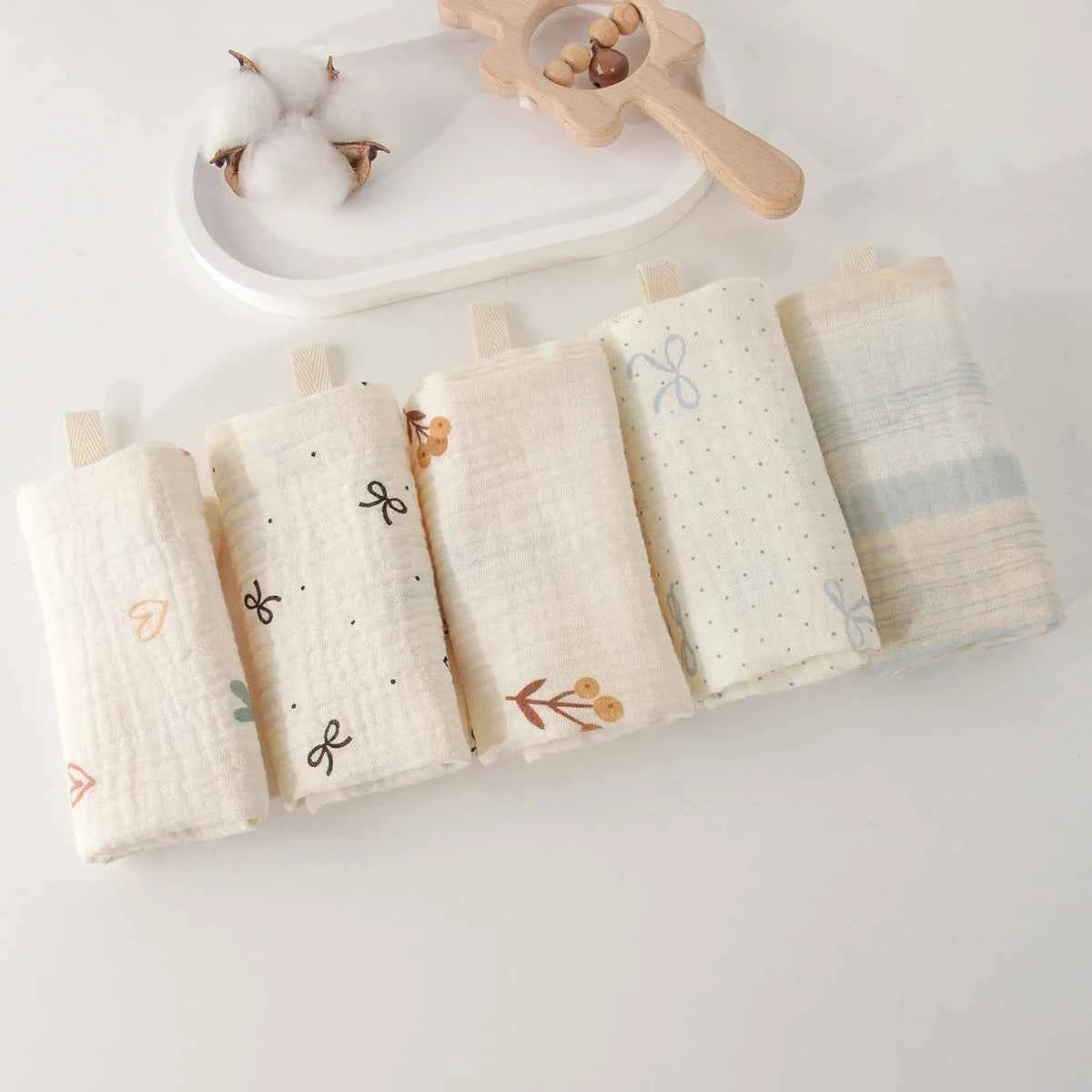 5Pcs Baby Cotton Washcloth Newborn Burp Cloth Square Towels 6-Layer Pure Cotton Soft Absorbent Gauze Cotton Baby Towels