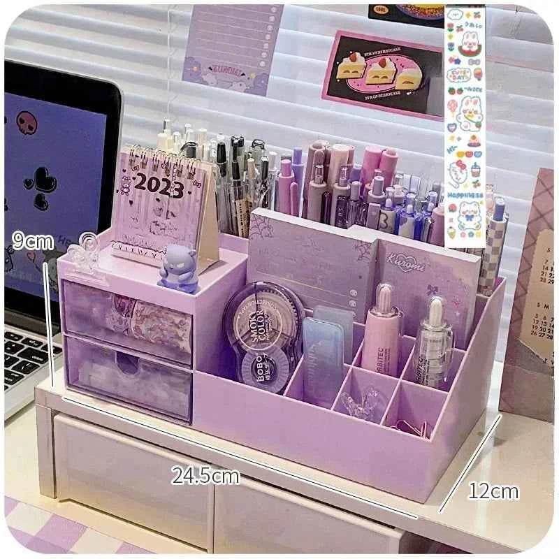 Cute Pen Holder Organizer for Desk - 9 Grid Drawer Stationery Storage for Girls - BON's