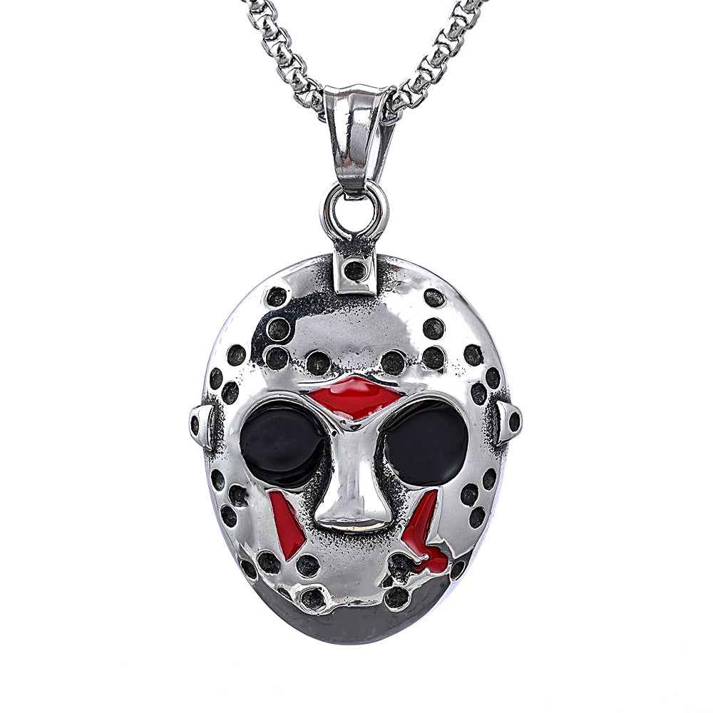 Stainless Steel Jason Mask Pendant Necklace – Horror-Inspired Biker Jewelry for Men, Halloween & Black Friday Gifts