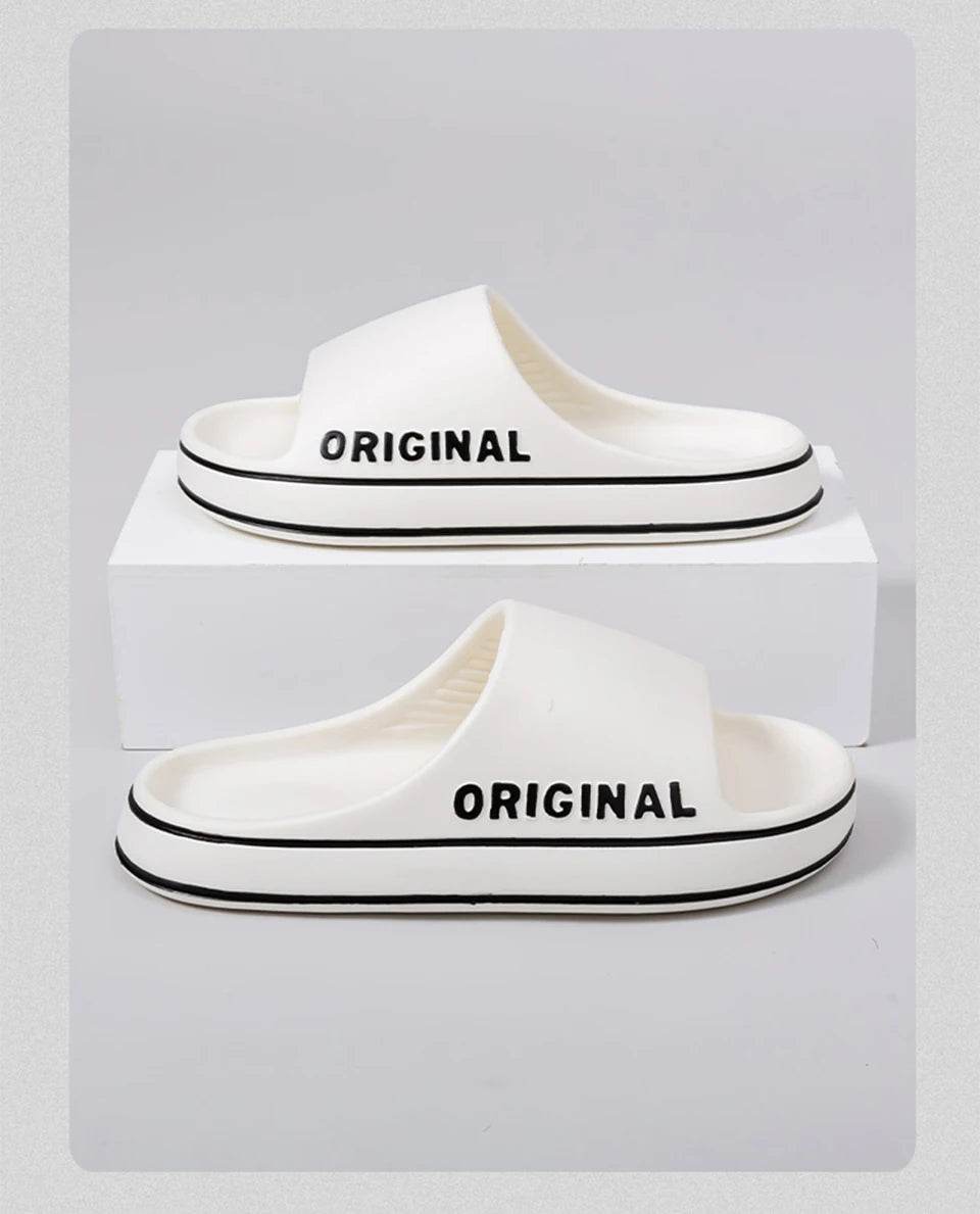Feslishoet Women Letter Slippers Beach Slides Solid Color Mens Thick Sole Indoor Bathroom Anti Slip Shoes Summer Couple Sandals - BON's
