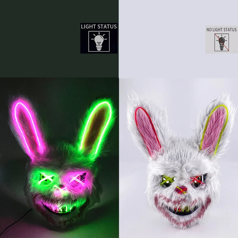 LED Glowing Bloody Rabbit Mask β Neon Horror Cosplay for Halloween, Carnival & Masquerade