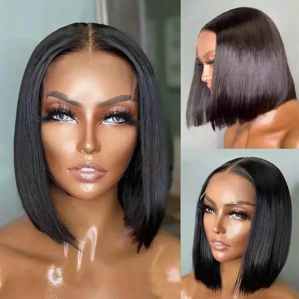 16 Inch Short Straight Bob Wig Human 13x4 Lace Transparent 200% Frontal Hair Bob Wig PrePlucked Lace Front Human Hair Wigs - BON's