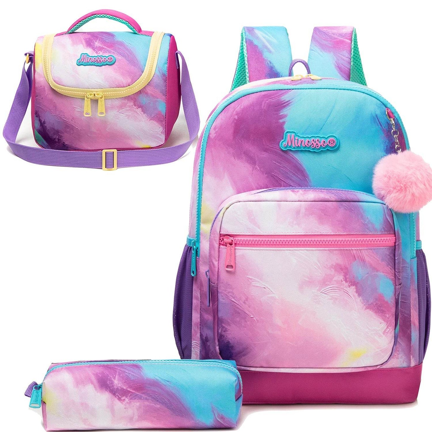 Backpack Sets for Girls and Boys - 3pcs School Bags with Lunch Bag and Pencil Case for Elementary Students and Teens - BON's
