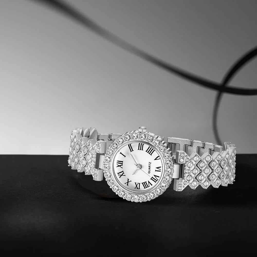 Silver Women's Watch Set - 6PCS Luxury Dial Quartz Jewelry Gift for Her - BON's