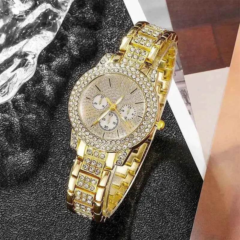 Women's Luxury Watches Set - Gold Quartz Watch, Ring, Necklace, and Earring Jewelry Set - BON's