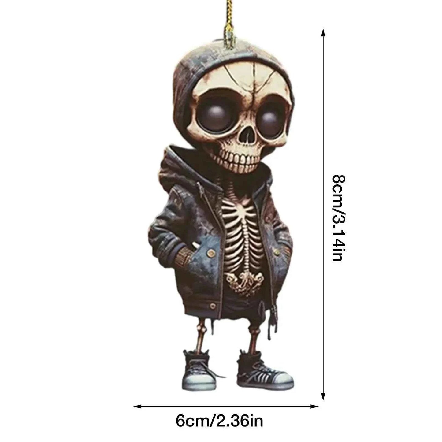 2024 2D New Cool Skeleton Figurines Halloween Black Skull Statue Doll Resin Decoration Car Pendant,Best Present for Friends