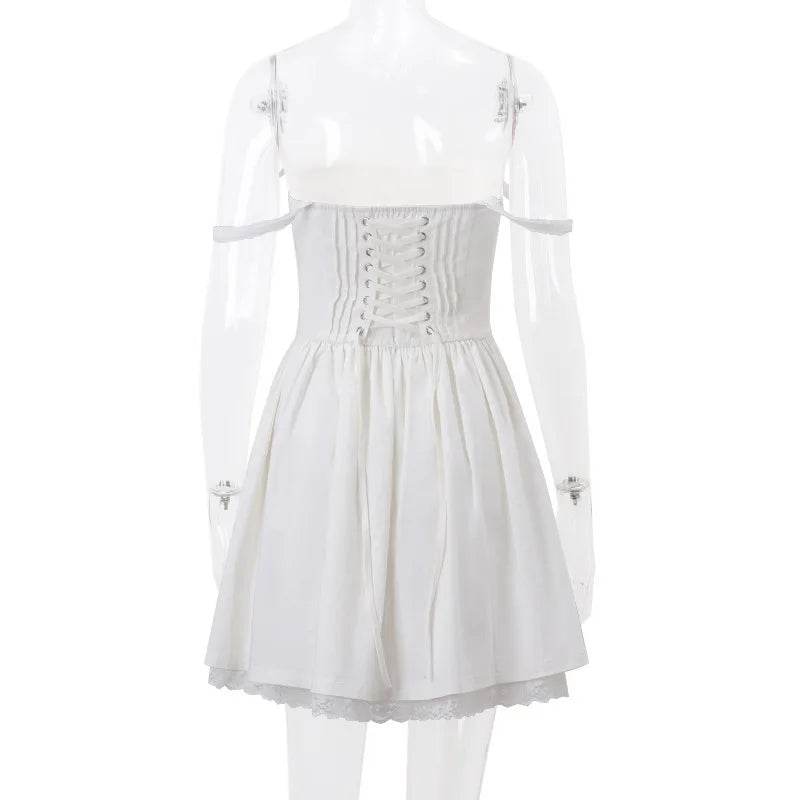 Sexy Lace Floral Corset Dress - Elegant Women's White Yellow Sundress, High Waist Mini Sun Dresses for Summer 2025 - BON's