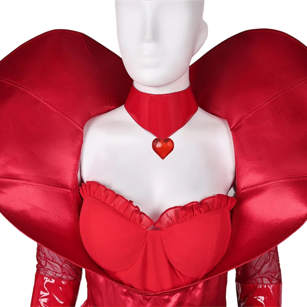 Descendants Fantasy Queen of Hearts Cosplay Costume Adult Women Red Dress Wig Headband Outfits Halloween Carnival Party Suit