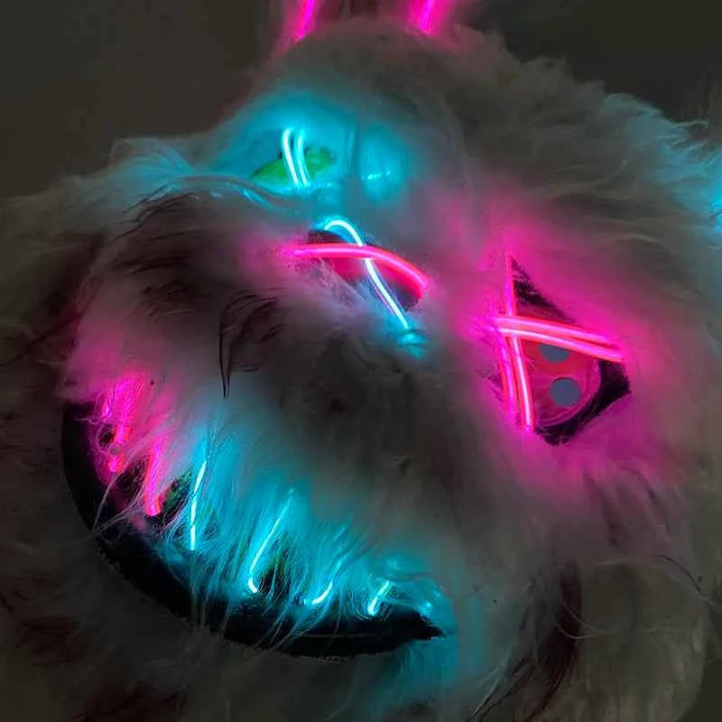 LED Glowing Bloody Rabbit Mask β Neon Horror Cosplay for Halloween, Carnival & Masquerade