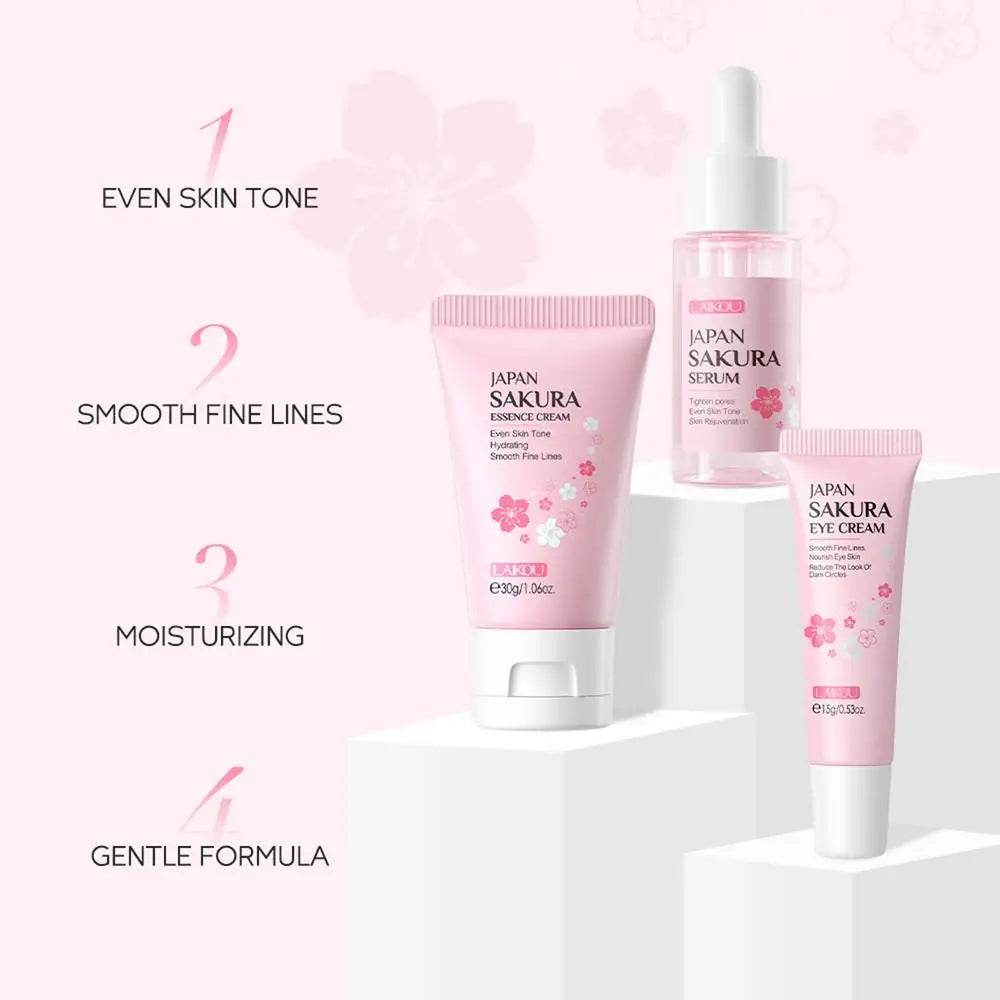 Face Skin Care Set Cleanser Sakura Essence Cream Moisturizing Whitening & Anti-Aging Toner Eye Cream Face Serum Eye Skin Care - BON's