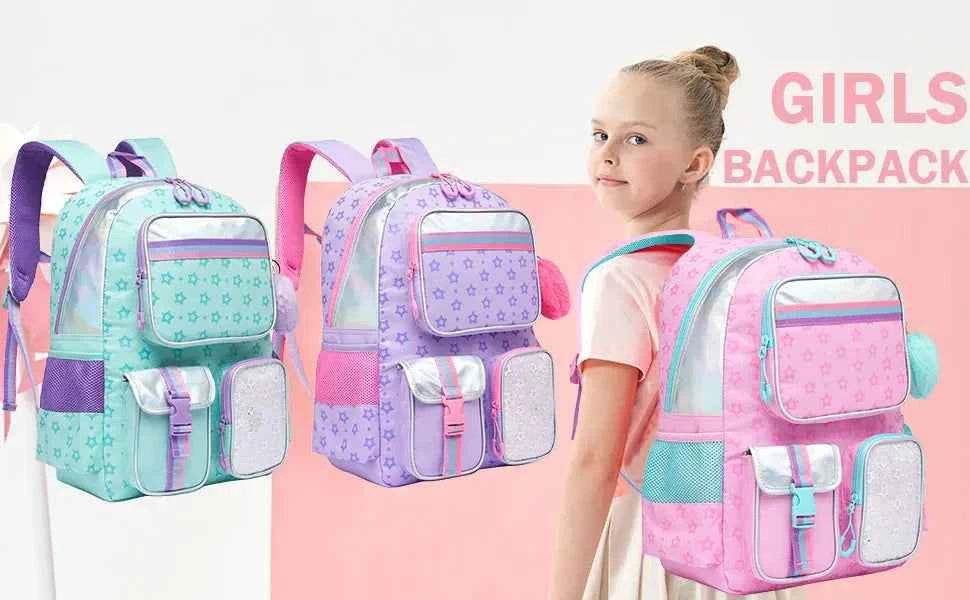 Meetbelify Aesthetic Backpack for Girls - Schoolbag with Lunchbox and Penbag for Elementary and Teen Students - BON's