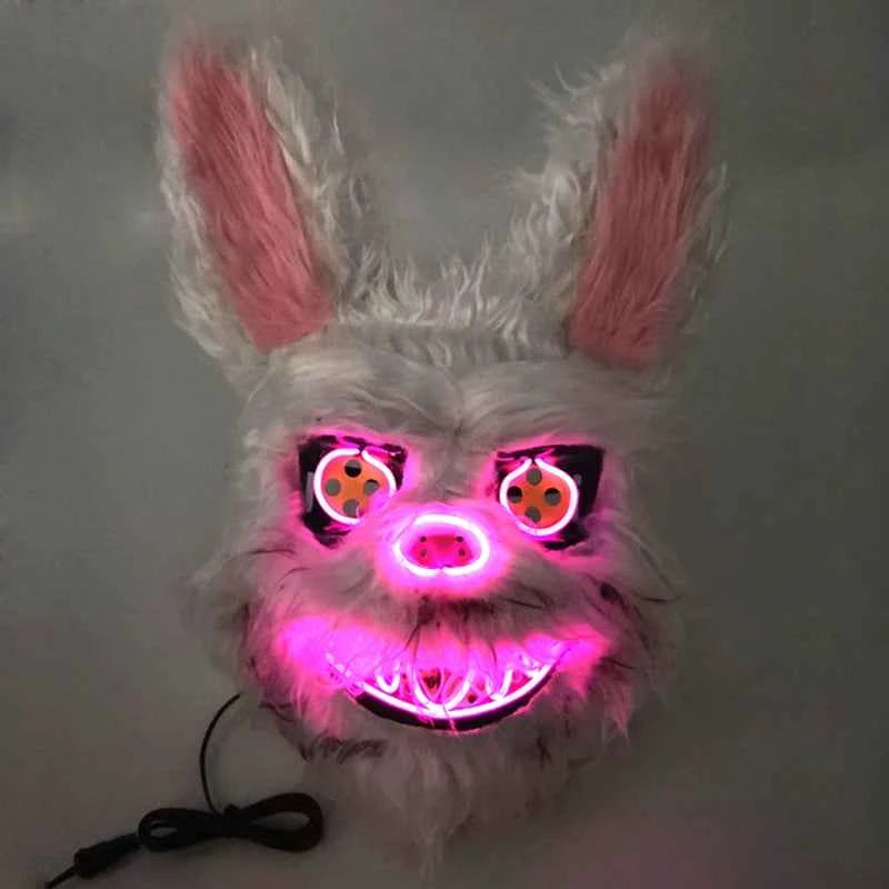 LED Glowing Bloody Rabbit Mask β Neon Horror Cosplay for Halloween, Carnival & Masquerade