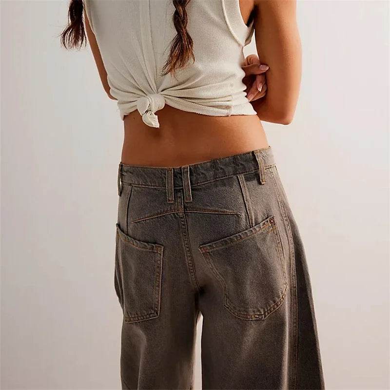 High Stretch Wide Leg Jeans for Women - Casual Mid-Rise Baggy Denim - BON's