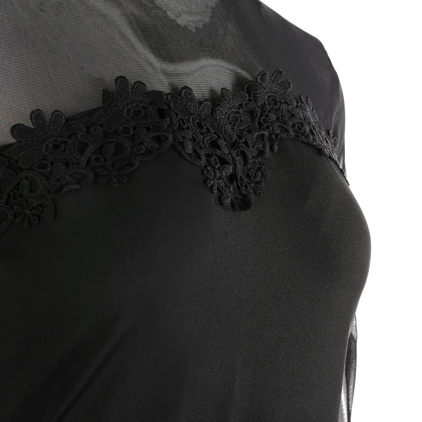 Women Lace Mock Neck Dress Solid Color Long Sleeve See Through Mesh for Cocktail Parties Bars Night Clubs - BON's