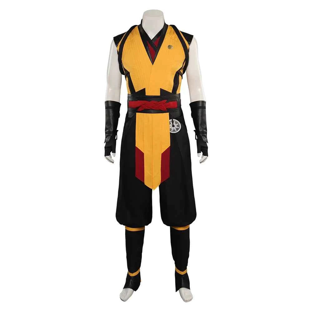 Scorpion Cosplay Mortal Disguise Kombat Costume Men Fantasia Role Play Vest Pants Belt Outfits Halloween Carnival Party Suit