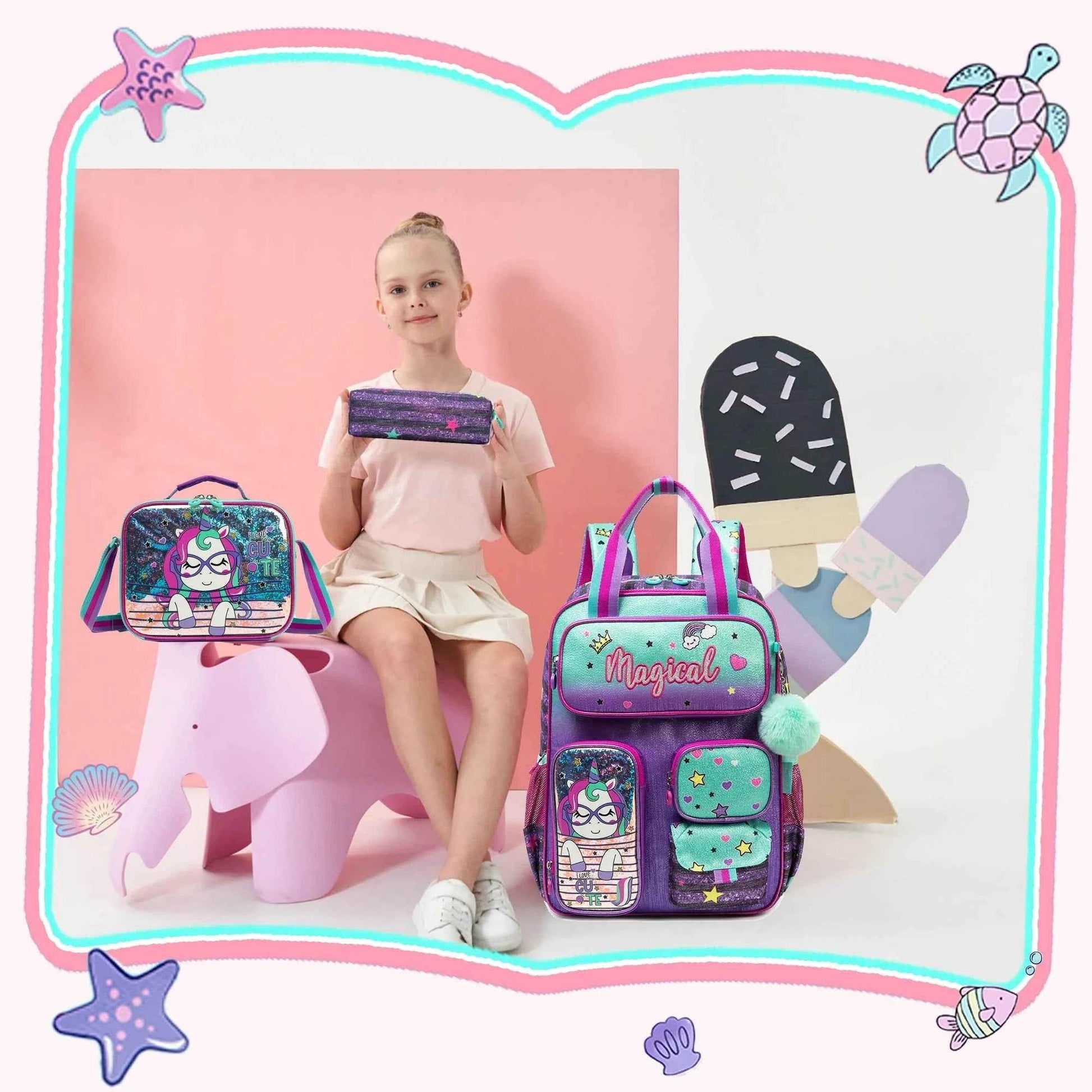 Girls' Backpack Set with Lunch Bag for School - BON's