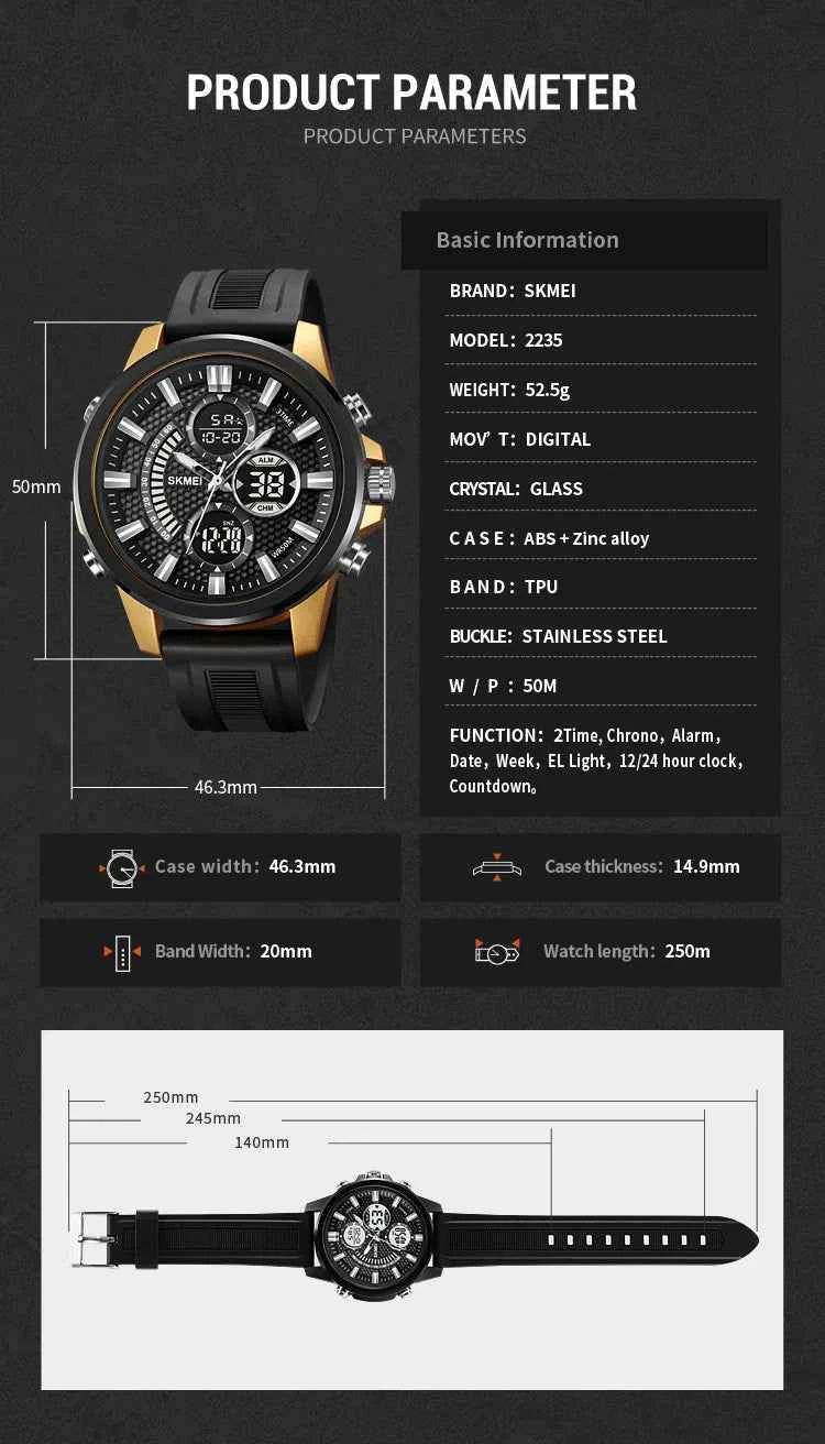 SKMEI Men's Digital Sport Watch - Waterproof, Chrono, Alarm - BON's