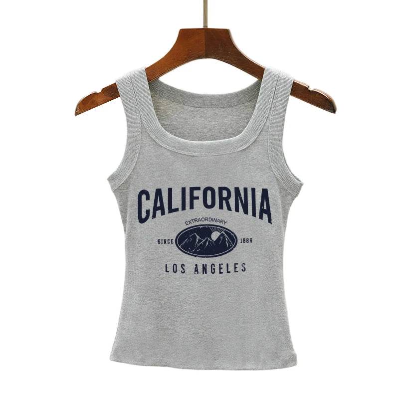 California Tank Top for Women - Sleeveless Ribbed Knit Vest for Casual Summer Street Style - BON's