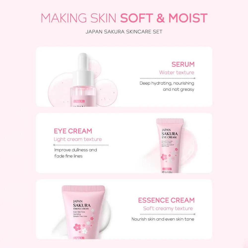 Face Skin Care Set Cleanser Sakura Essence Cream Moisturizing Whitening & Anti-Aging Toner Eye Cream Face Serum Eye Skin Care - BON's