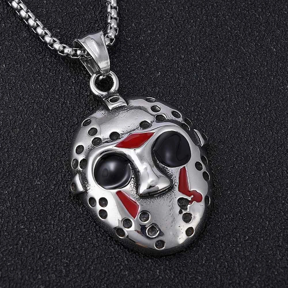 Stainless Steel Jason Mask Pendant Necklace – Horror-Inspired Biker Jewelry for Men, Halloween & Black Friday Gifts