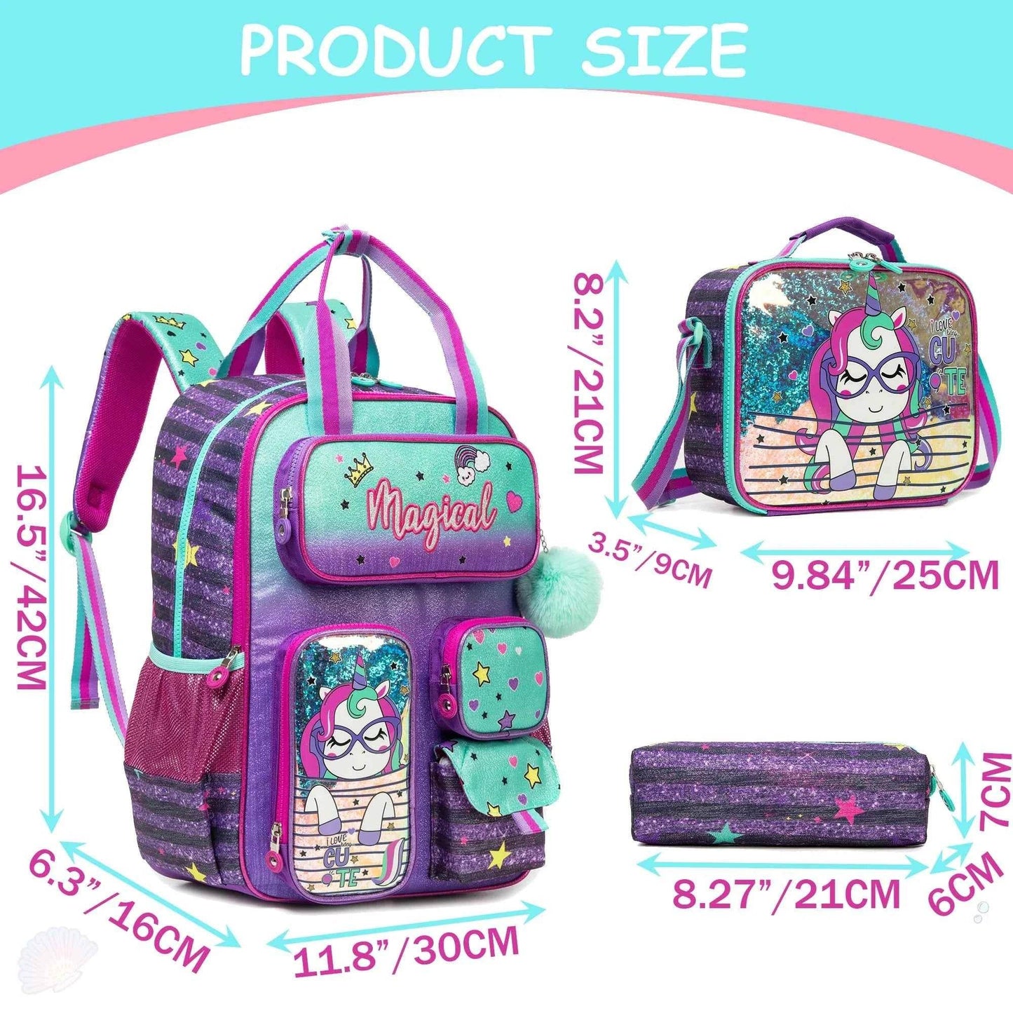 Girls' Backpack Set with Lunch Bag for School - BON's