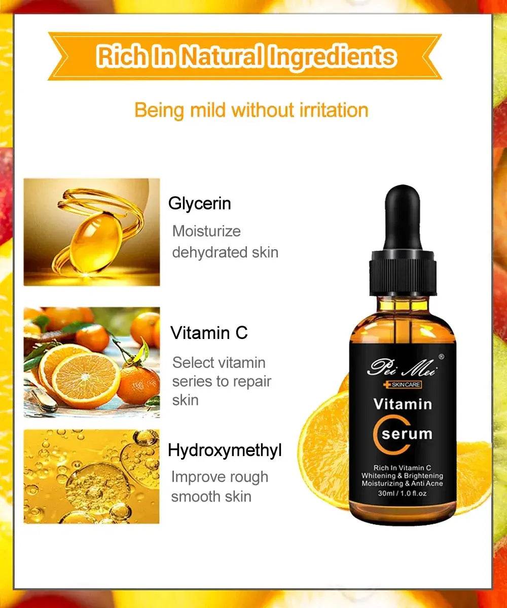 Skincare Products Vitamin C Facial Serum Brighten Skin Lighten Spots Hyaluronic Acid Face Essence Skin Care Products 30ml - BON's