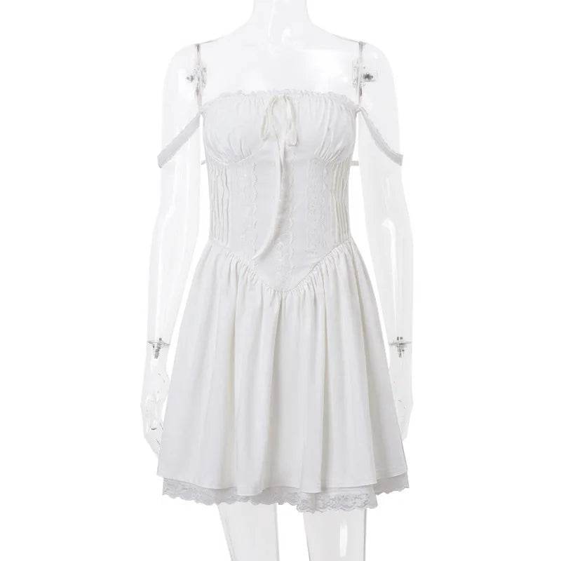 Sexy Lace Floral Corset Dress - Elegant Women's White Yellow Sundress, High Waist Mini Sun Dresses for Summer 2025 - BON's