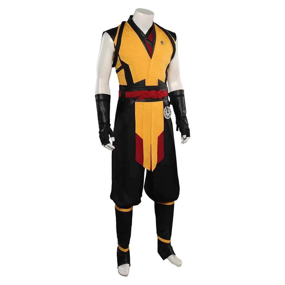 Scorpion Cosplay Mortal Disguise Kombat Costume Men Fantasia Role Play Vest Pants Belt Outfits Halloween Carnival Party Suit