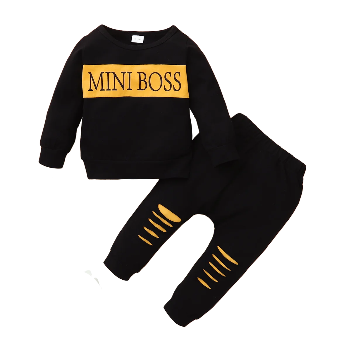 2-Piece Baby Boy Outfit – Printed Long Sleeve T-Shirt & Pants Set (0–2 Years)