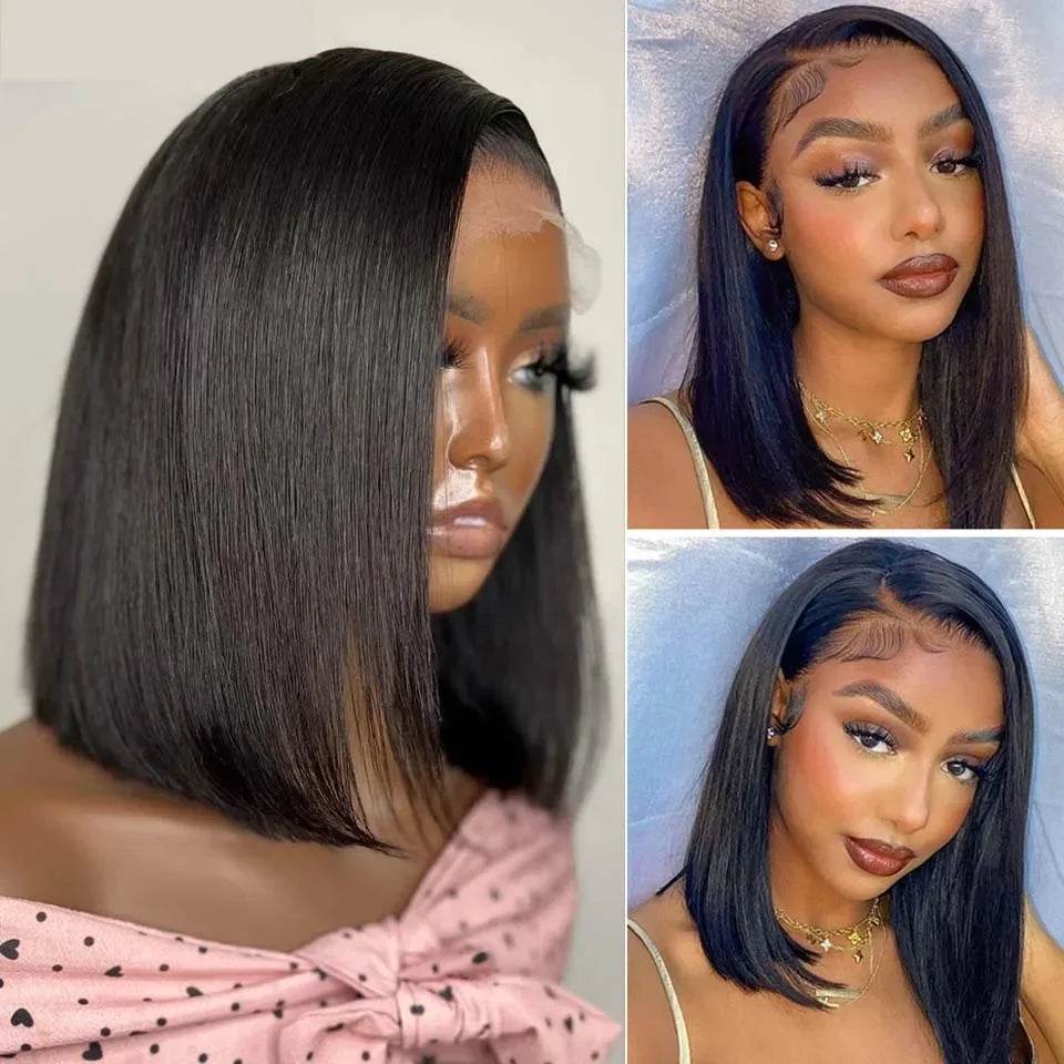 16 Inch Short Straight Bob Wig Human 13x4 Lace Transparent 200% Frontal Hair Bob Wig PrePlucked Lace Front Human Hair Wigs - BON's