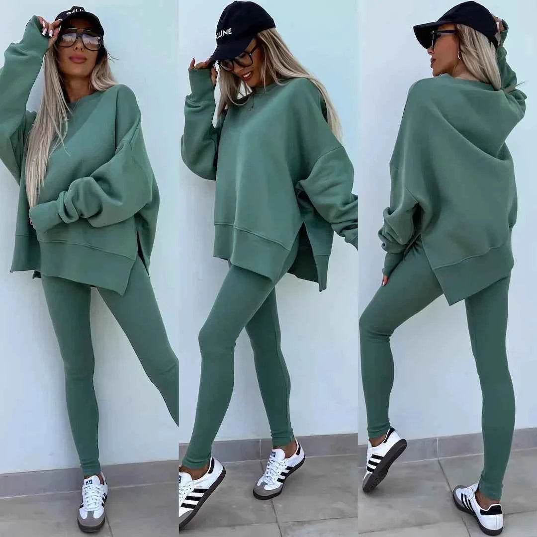 2025 Casual Tight Trousers Set with Loose Sweatshirt - European and American Style - BON's