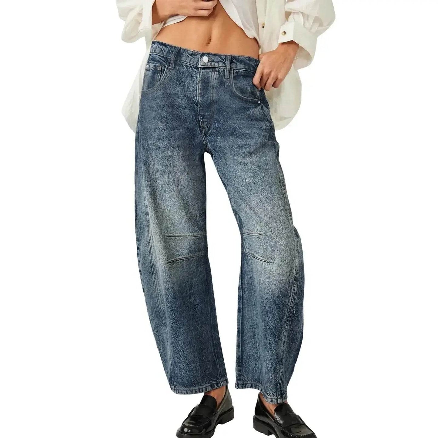 High Stretch Wide Leg Jeans for Women - Casual Mid-Rise Baggy Denim - BON's