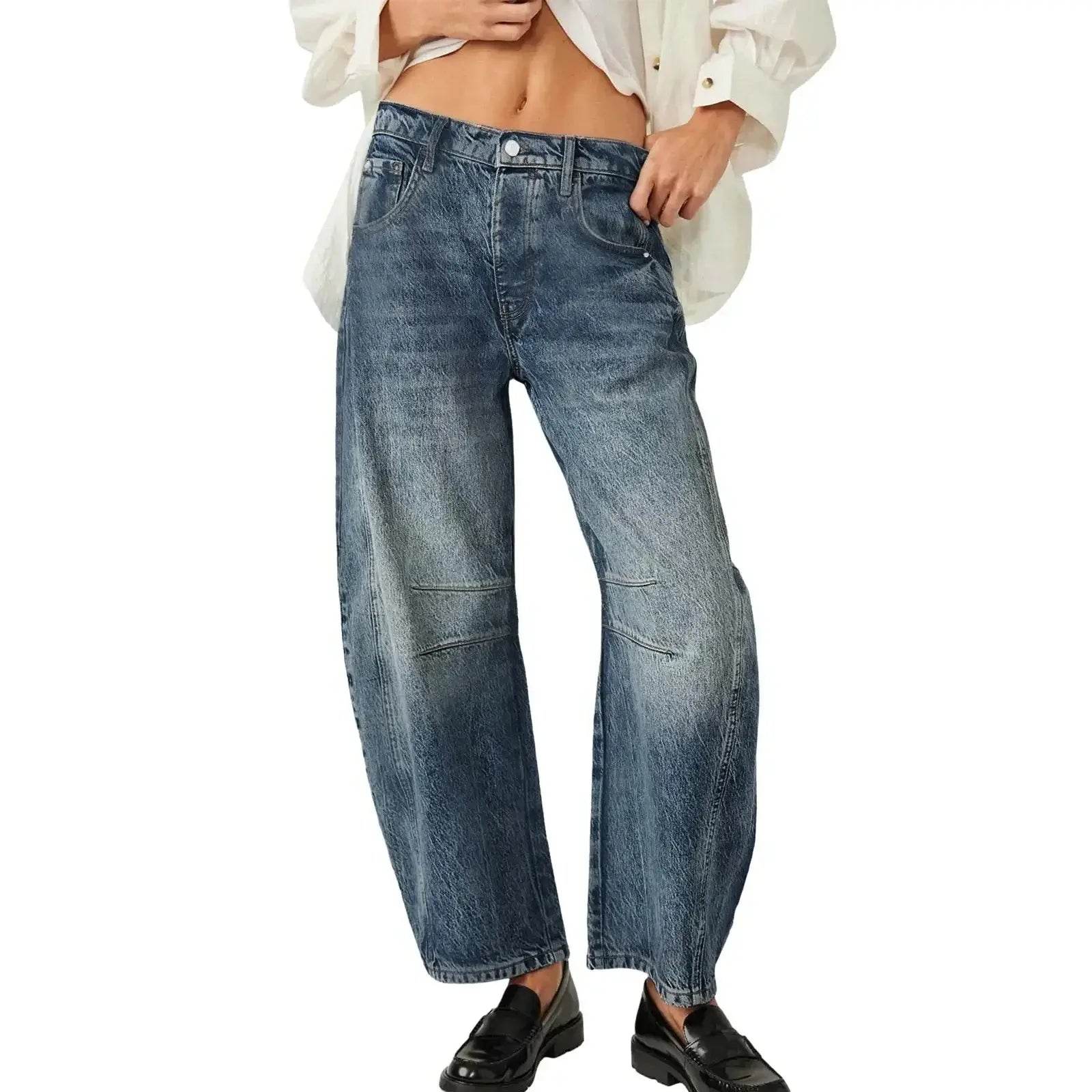 High Stretch Wide Leg Jeans for Women - Casual Mid-Rise Baggy Denim - BON's