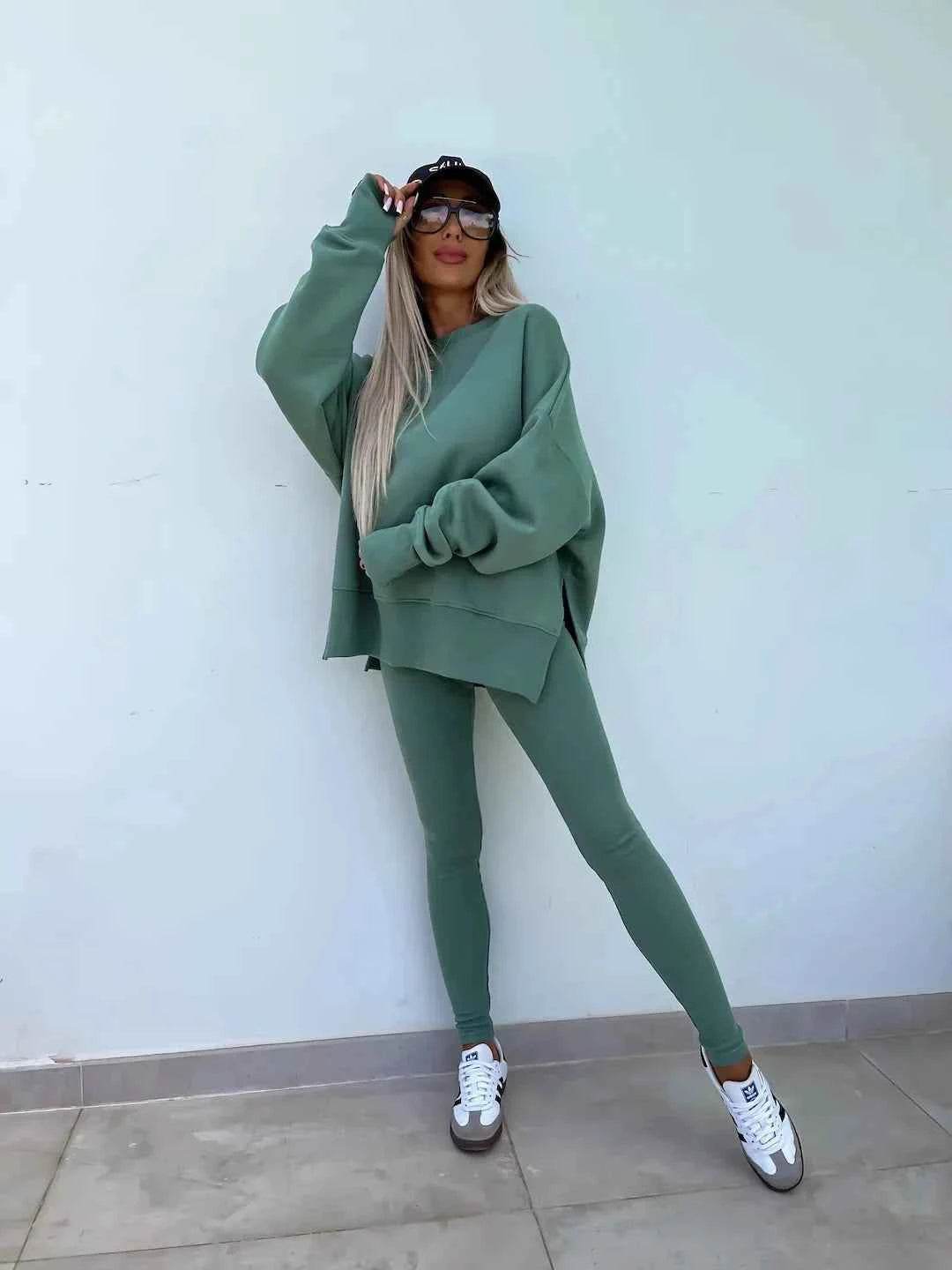 2025 Casual Tight Trousers Set with Loose Sweatshirt - European and American Style - BON's