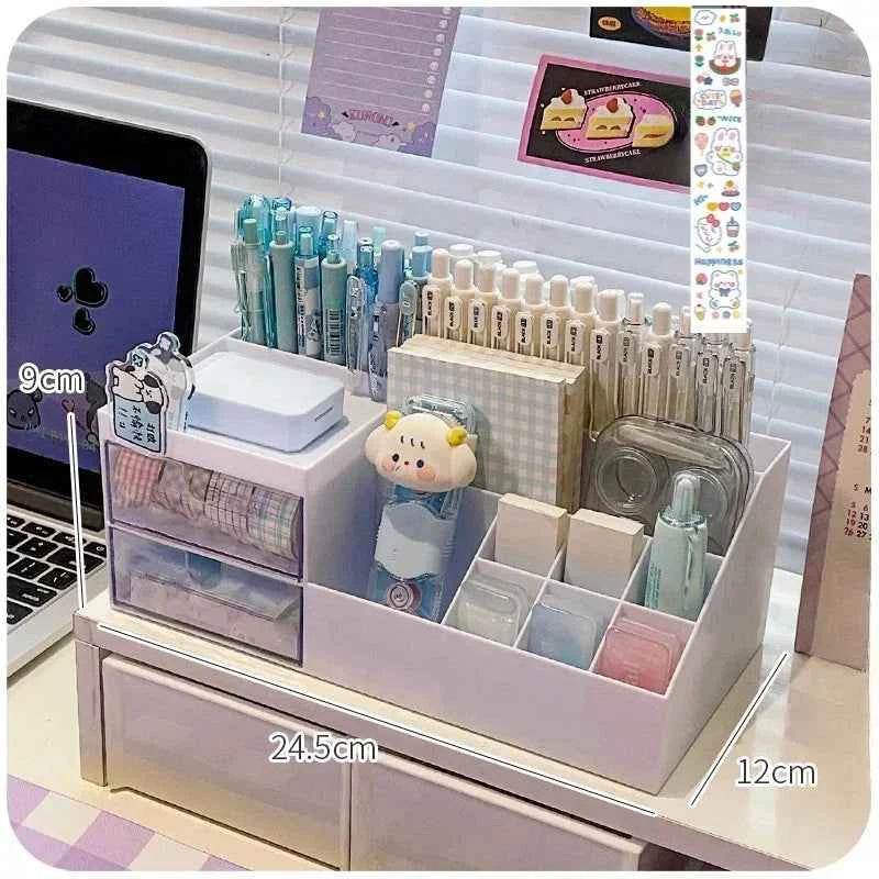 Cute Pen Holder Organizer for Desk - 9 Grid Drawer Stationery Storage for Girls - BON's