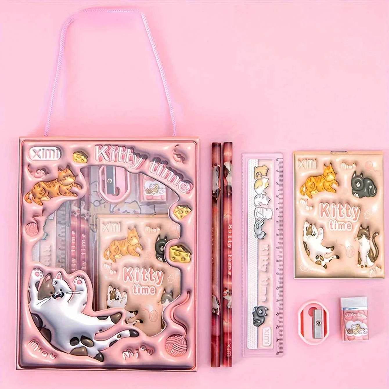 Cartoon Stationery Set: School/Office - Case, Ruler, Erasers - BON's