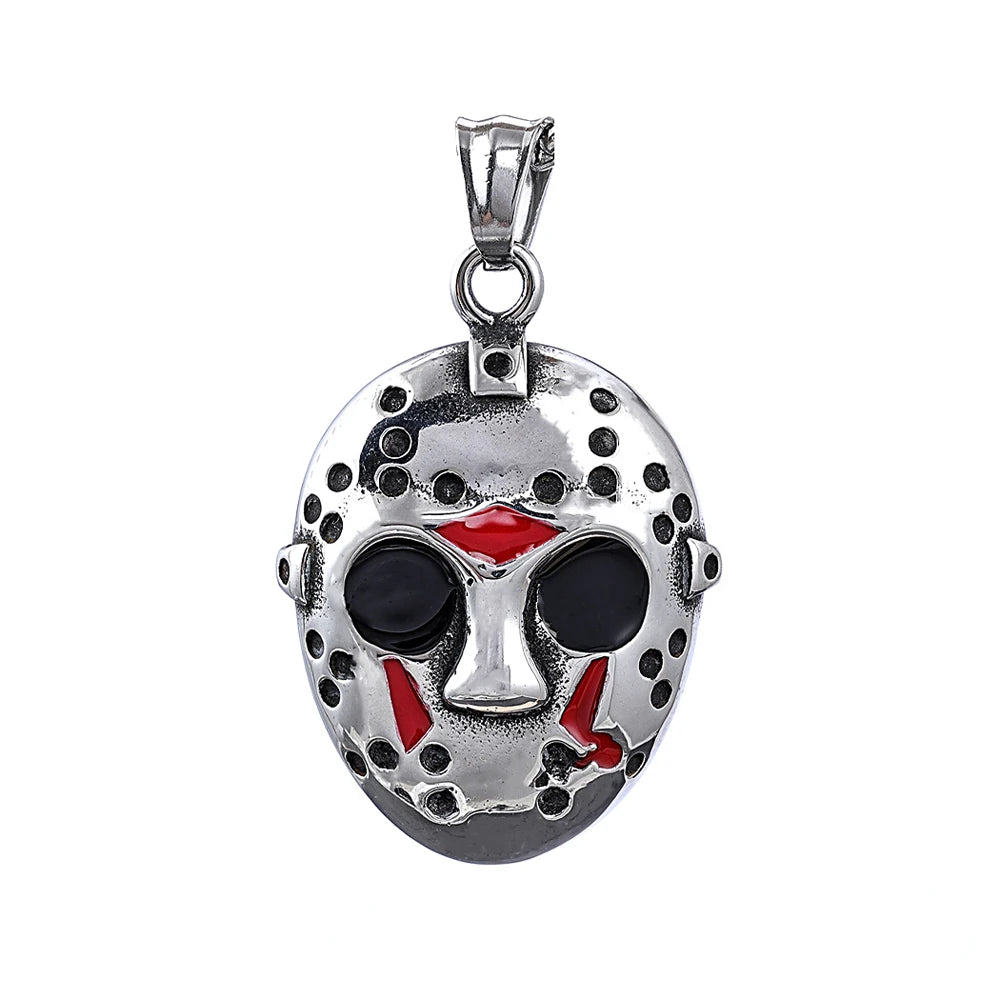 Stainless Steel Jason Mask Pendant Necklace – Horror-Inspired Biker Jewelry for Men, Halloween & Black Friday Gifts
