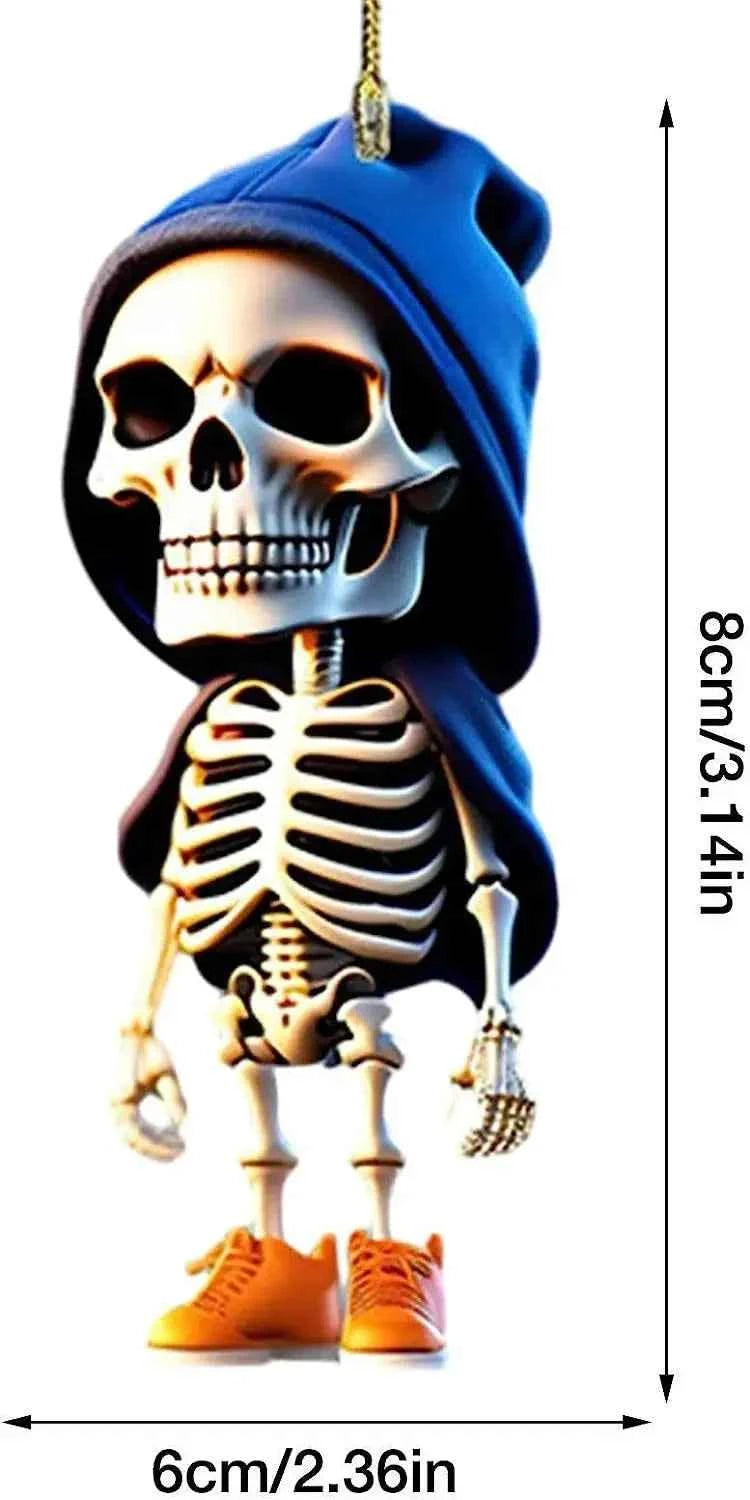 2024 2D New Cool Skeleton Figurines Halloween Black Skull Statue Doll Resin Decoration Car Pendant,Best Present for Friends