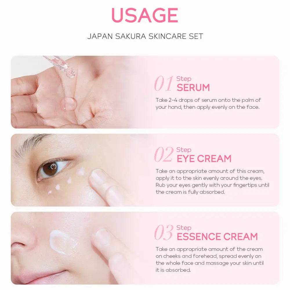 Face Skin Care Set Cleanser Sakura Essence Cream Moisturizing Whitening & Anti-Aging Toner Eye Cream Face Serum Eye Skin Care - BON's