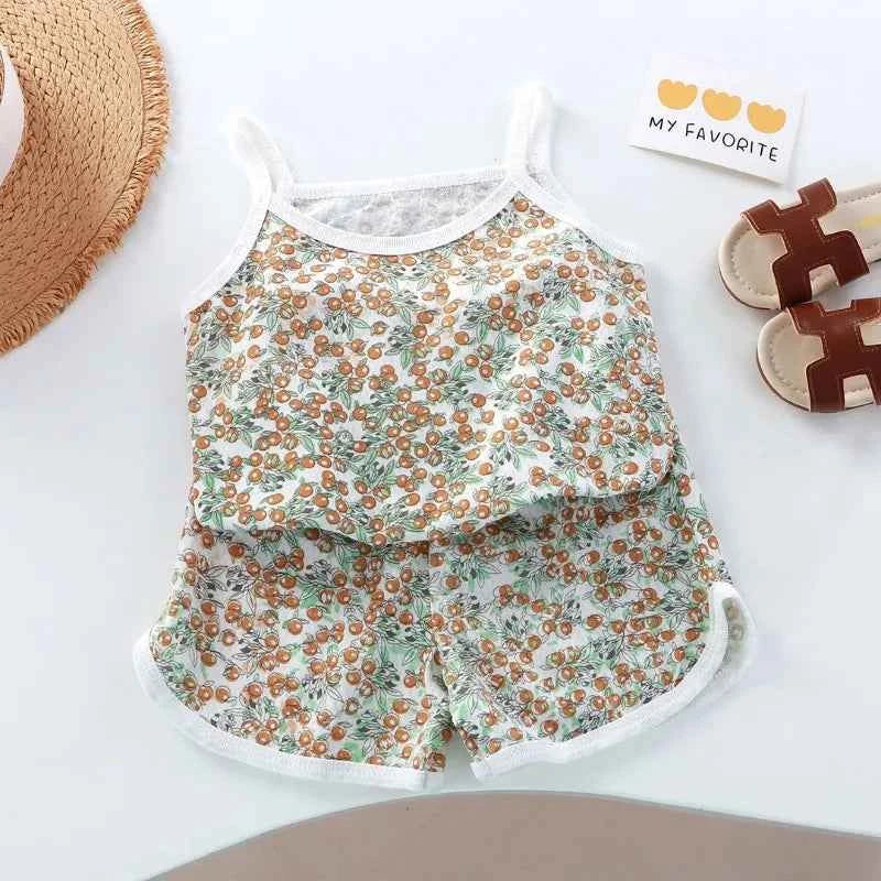 Girls Summer Clothes Sets New Baby Sleeveless Tops Shorts 2 Pieces Suit Girls Square Collar Clothing Set Kids Cotton Clothes
