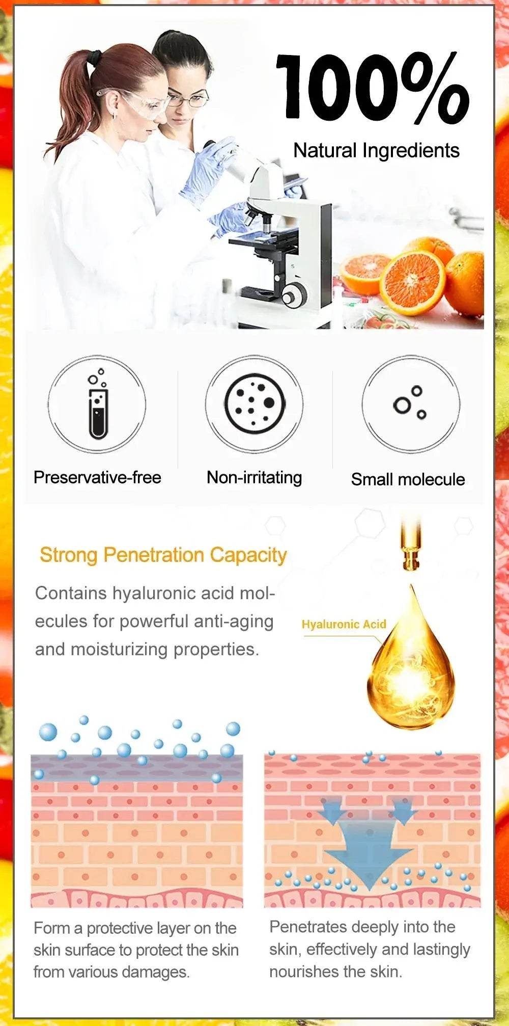 Skincare Products Vitamin C Facial Serum Brighten Skin Lighten Spots Hyaluronic Acid Face Essence Skin Care Products 30ml - BON's