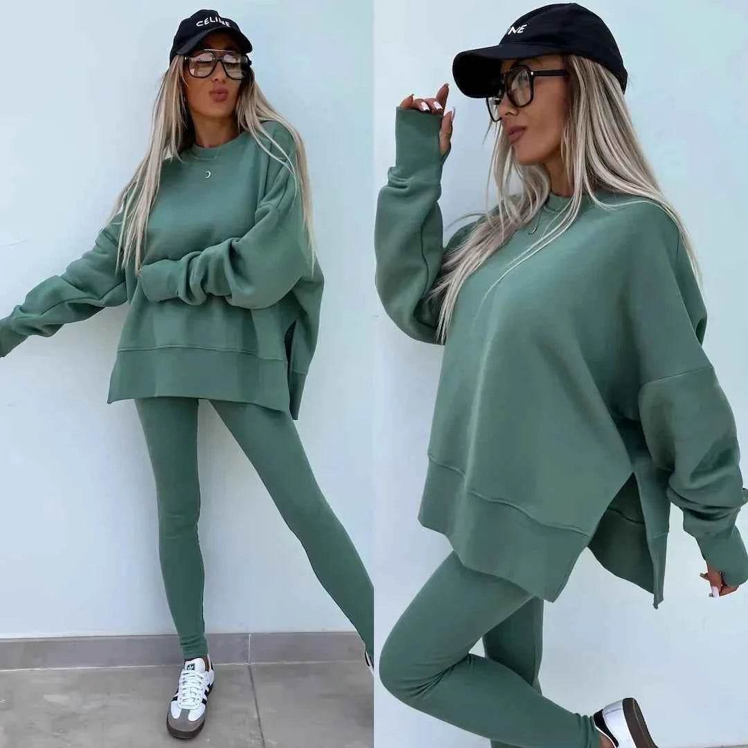 2025 Casual Tight Trousers Set with Loose Sweatshirt - European and American Style - BON's