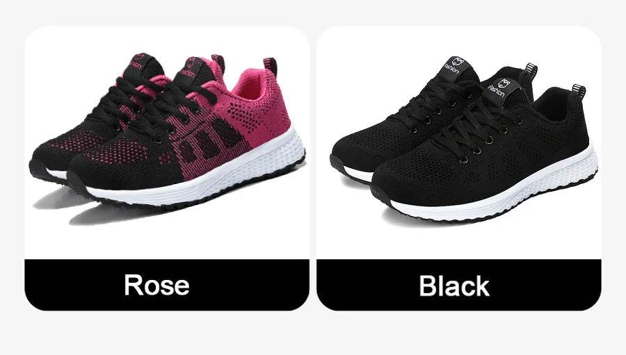 Women Breathable Casual Sneakers Lace Up Flat Walking Shoes - Pink, Black, White - BON's