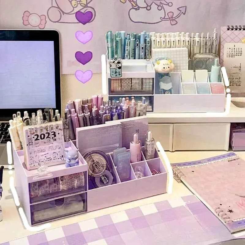Cute Pen Holder Organizer for Desk - 9 Grid Drawer Stationery Storage for Girls - BON's