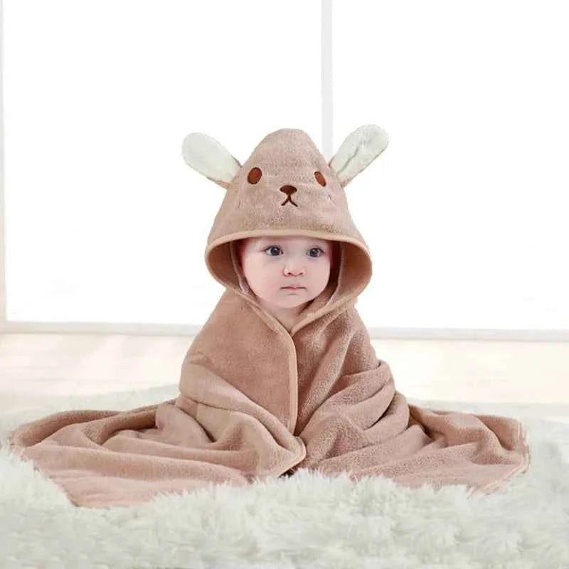 Toddler Bathrobe Infant Bath Towel Boy Girl Blankets Swaddle With Hood Cartoon Coral Fleece Towel Blanket Newborn Kids Bedding