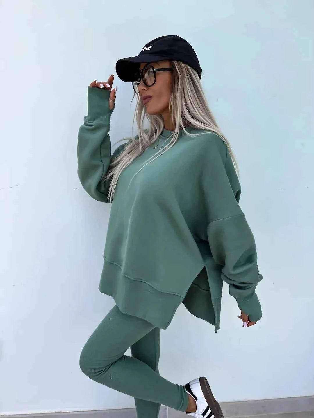 2025 Casual Tight Trousers Set with Loose Sweatshirt - European and American Style - BON's